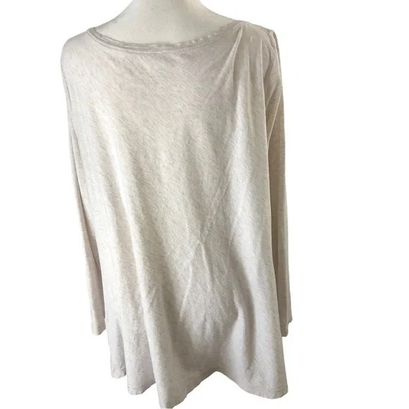 Pure Jill Pima Cotton ALine Tee Women L Oatmeal Heather Long Sleeve Scoop Neck - Picture 5 of 8